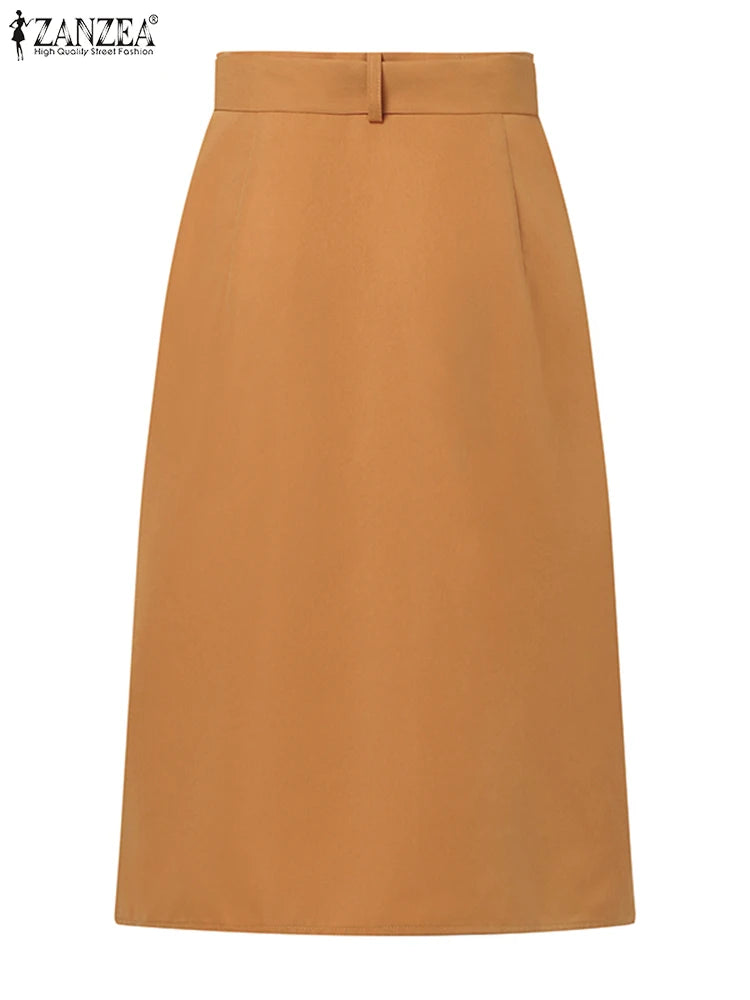 2024 ZANZEA Women High Waist Solid Cargo Skirt Fashion Summer Skirts OL Work Knee-length Faldas Saia Casual Party Club Jupe