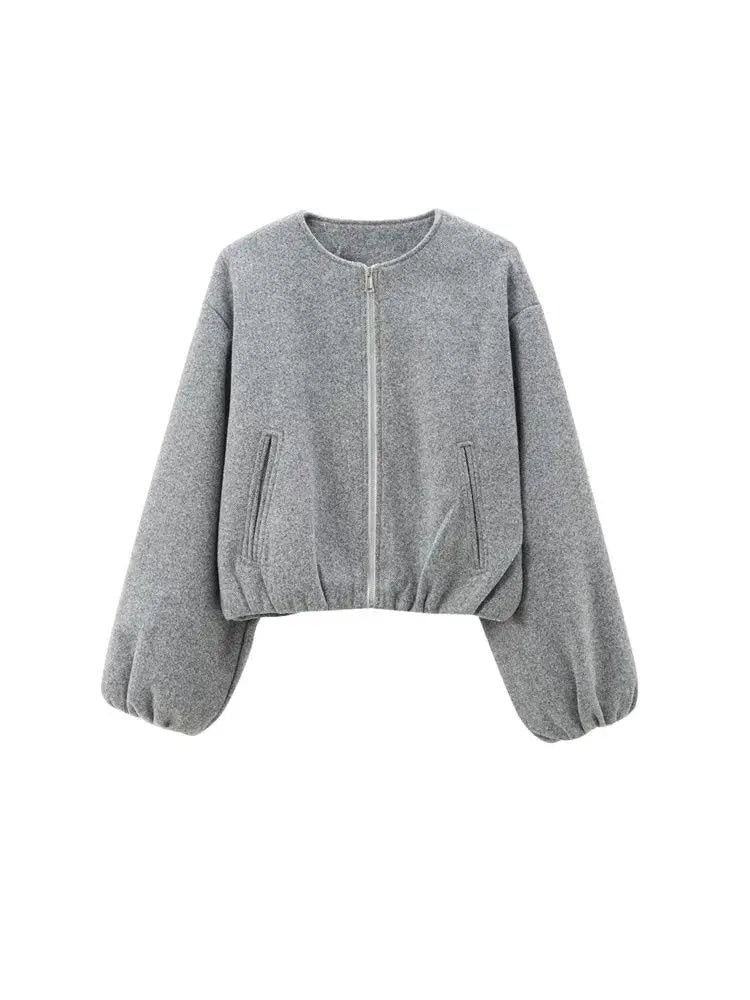 Oversized Soft Bomber Jacket for Women, Long Sleeve Coat, Front Zipper, Female Outerwear, Chic Tops, Fashion