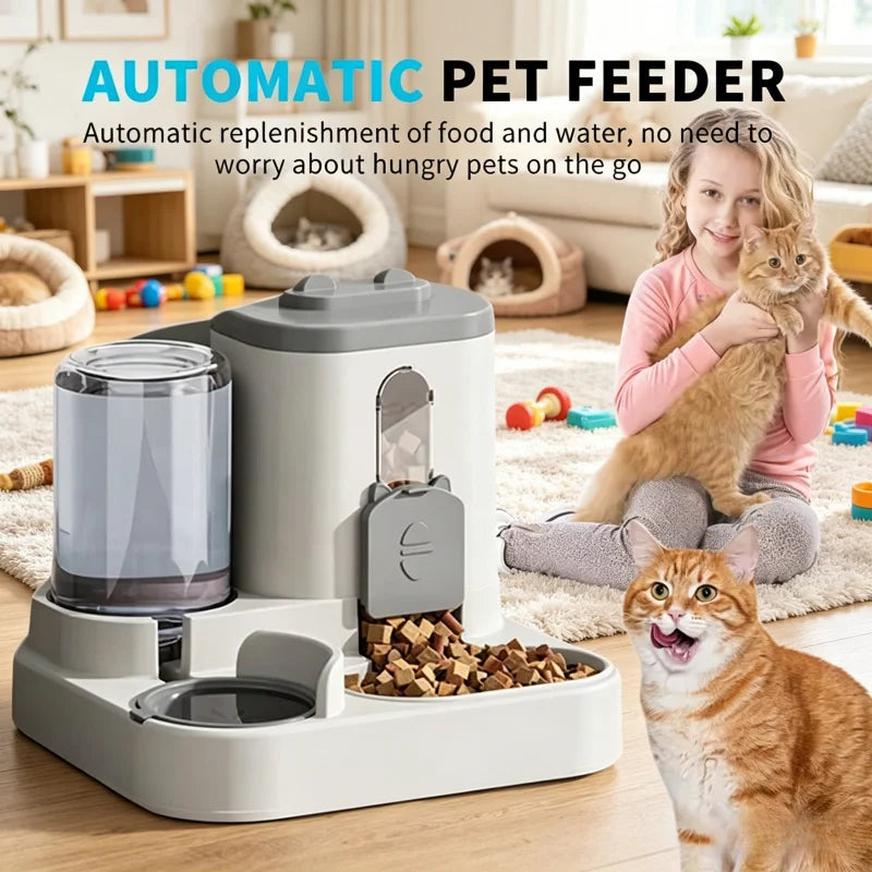 Automatic Cat Bowl Feeder with Water Fountain, Spill Proof Design Pet Food Dispenser for Small Medium Large Cats Dogs