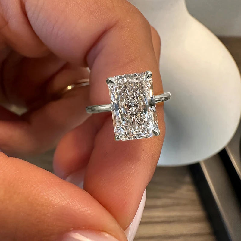 Huitan Dainty Sparkling Rings with Rectangular CZ Fresh Stylish Engagement Accessories for Women Chic Shiny Modern Party Jewelry