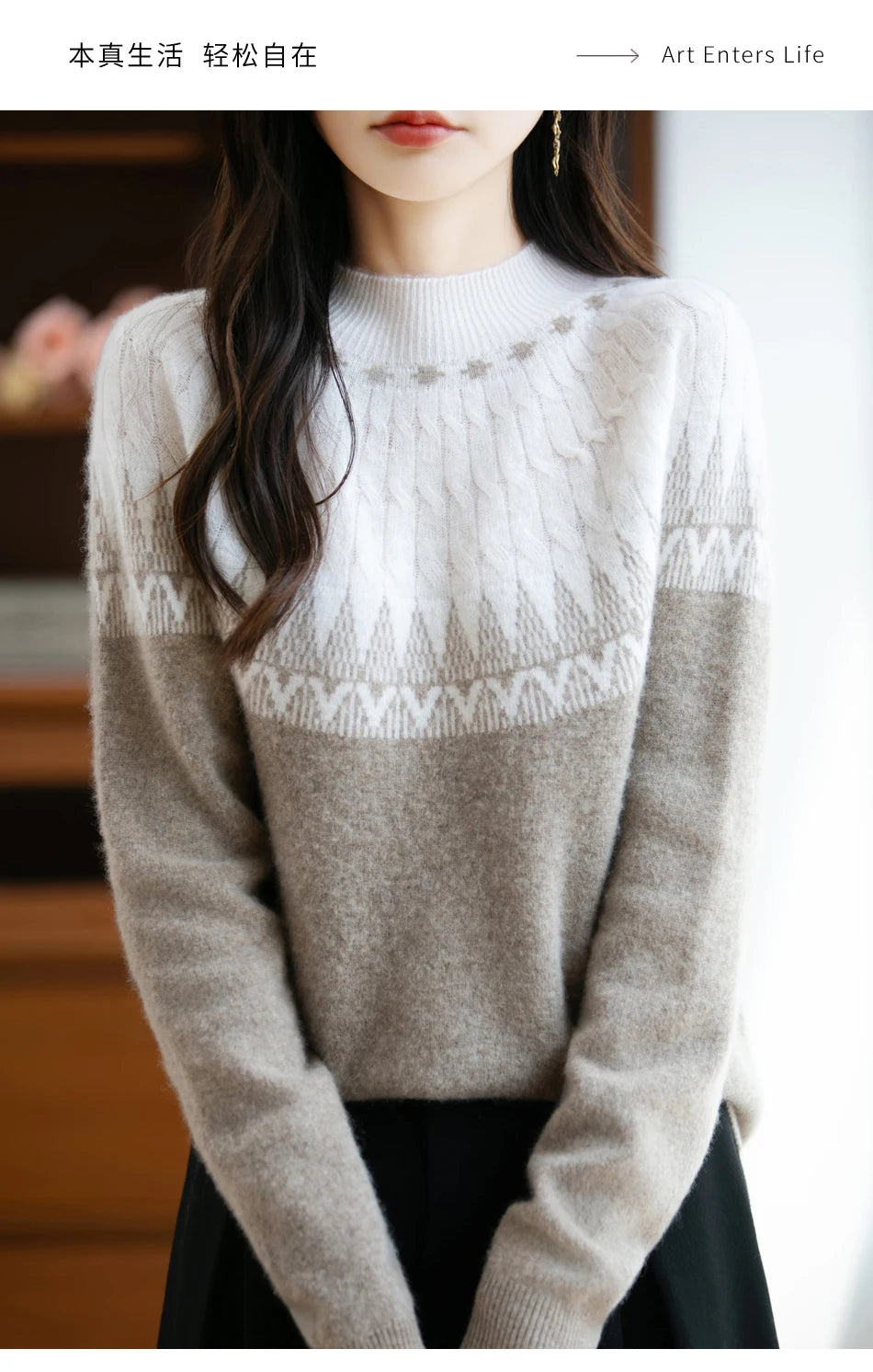 Autumn/Winter New Half High Neck Sweater 100% Wool Knitted Vintage Loose Fit Christmas Red Sweaters Chic Streetwear for Women