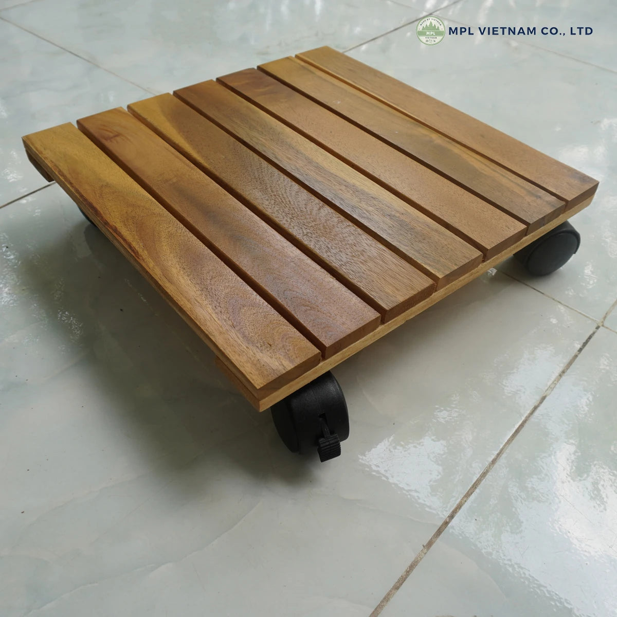 Acacia Wood Eco-Friendly Durable Lightweight Biodegradable Plant Caddy Strong Rolling Pot Holder Smooth Wheels 150Kg Home