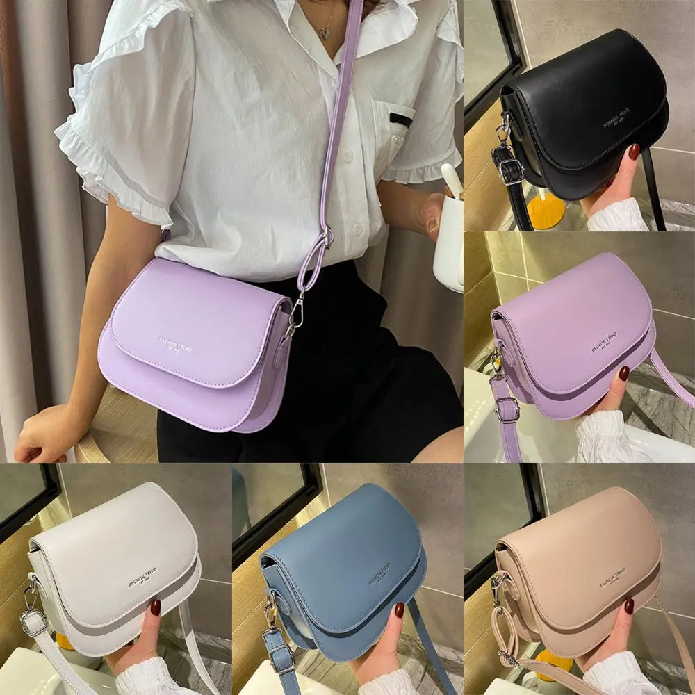 Women Simple Solid Color Saddle Shoulder Bag Crossbody Bag Flap Messenger Bag Women's Handbags