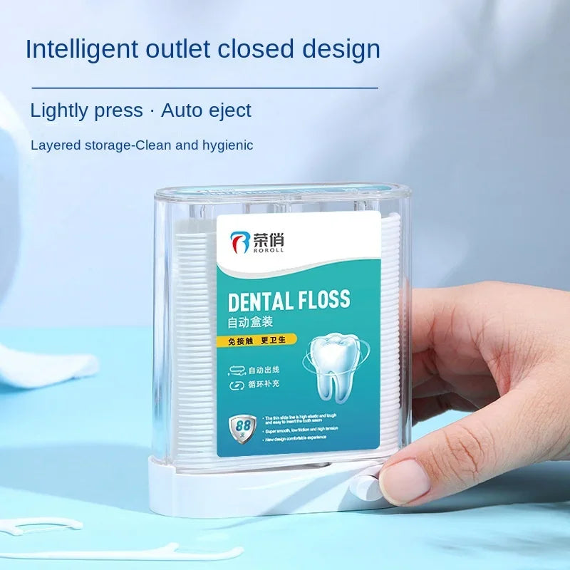 Dental Floss Picks Dispenser, Plastic Toothpicks with Threads, Teeth Cleaning Tools, Storage Box Include 88pcs Dental Floss