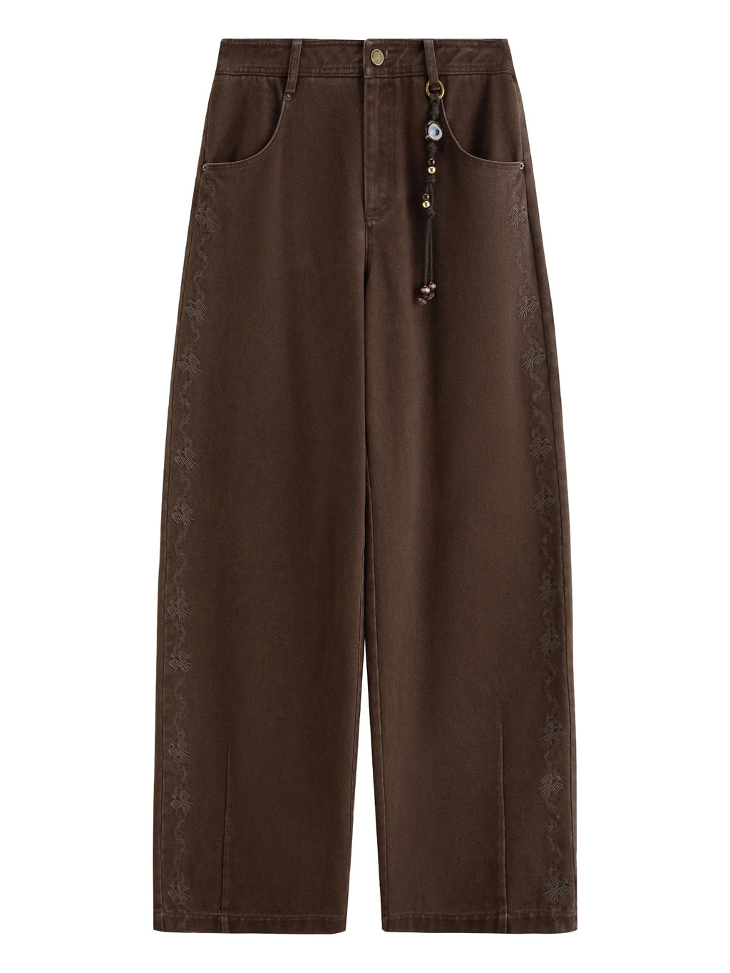 FSLE 2025 Winter Women's Vintage Washed Embroidered Banana Jeans Curved High Waist Wide Leg Trousers Slim Fit Retro Pants