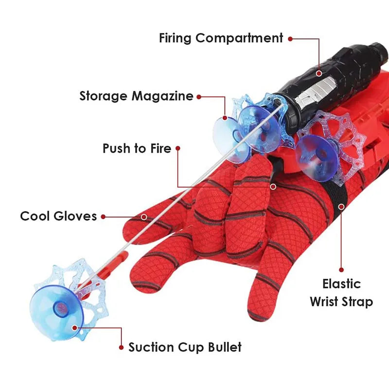 Spider Web Shooters with Gloves Superhero Wrist Launcher Toy Funny Children Party Cosplay Gifts for Kids cos masquerade