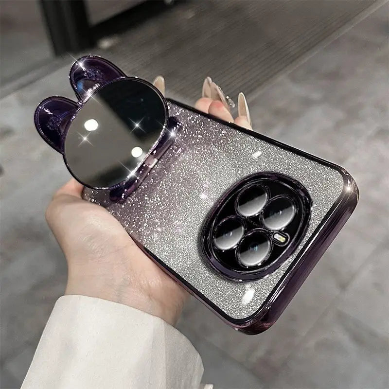 Cute Rabbit Makeup Mirror Stand Case for Magic 7 Lite 6 5 Pro Magic7 Pro Honor X9A/B X9C X7A/B CLuxury Bracelet Protective Case