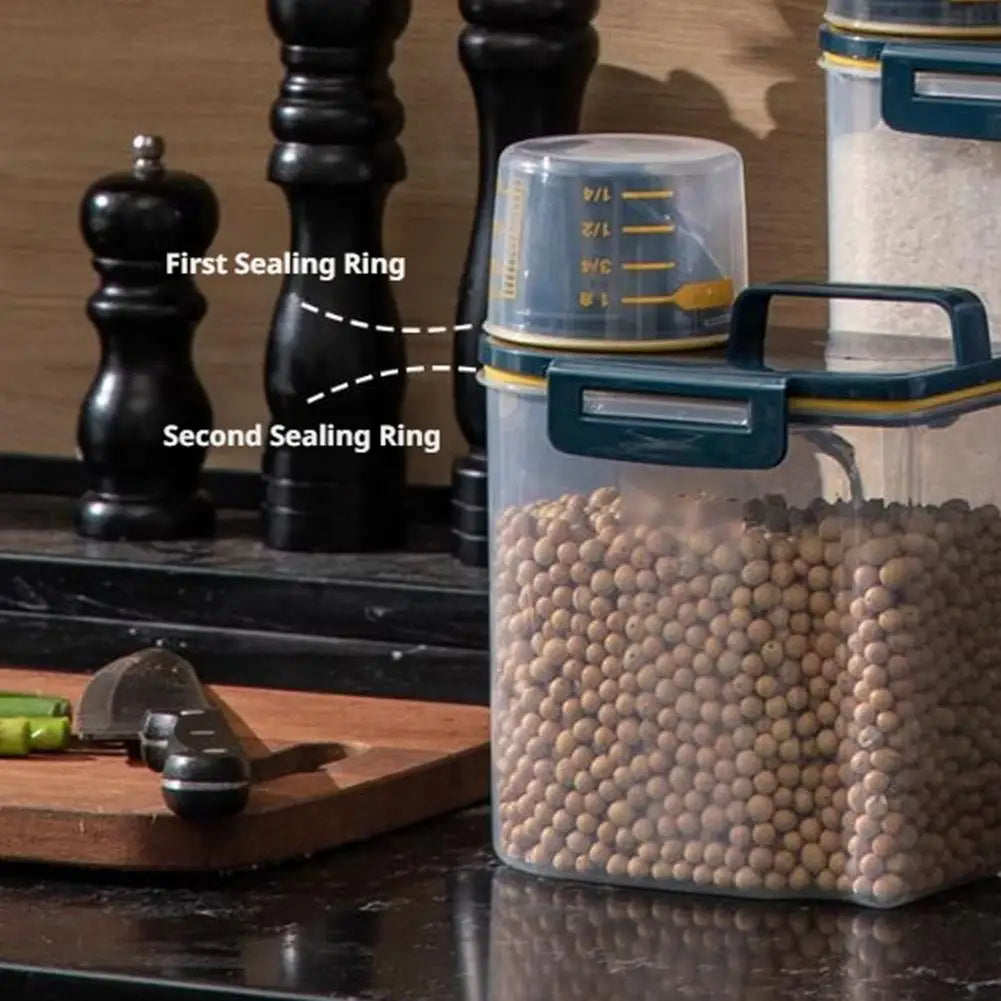 Japanese Rice Container Airtight Pet Food Storage Bin for Dog Cat with Measuring Cup Clear PP Square Kitchen Cereal Box
