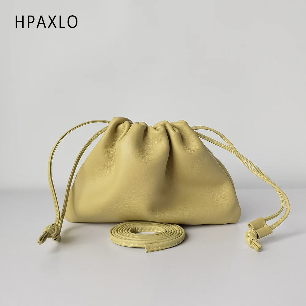 Unique Design Underarm Bag Lamb Leather Cloud Drawstring Shoulder Crossbody Women Mini Handbag Purse Women's Bags Trend New In