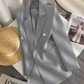 Women's Elegant Metal Buckle White Suit Jacket Casual Office Lady Blazer High-end Feel Western-style Clothes Spring Autumn 2025