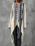 Women's Ethnic Print Long - Sleeve T - Shirt, Irregular Hem, Artistic Patterned Top, Casual Loose Fit, Unique Fashion for Daily