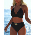 Women Black Metal Chain Halter Bikini Set 2026 New Triangle High Waist Bikini Two Piece Swimwear Summer Beach Split Bathing Suit