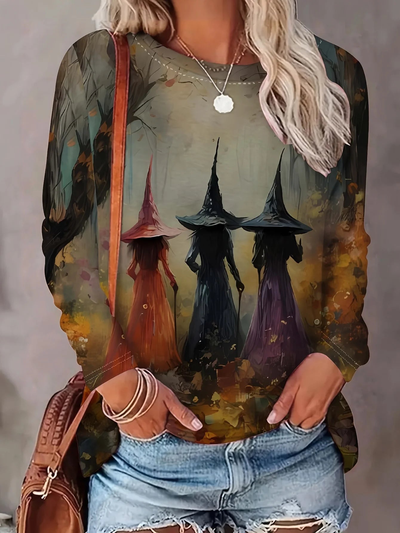 Halloween Women Sweatshirt Designer Round Neck Long Sleeve Loose Casual Autumn Gradient Spider Web Fun Pattern Print Tops