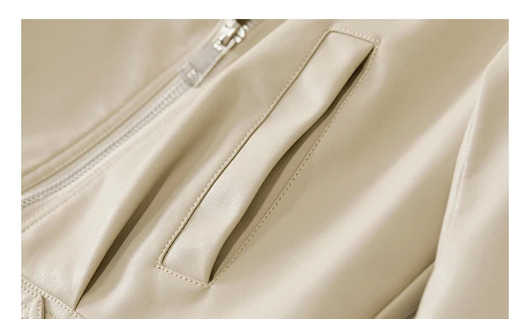 SENTUBILA Cropped Pu Leather Bomber Jacket Women 2026 Autumn Winter Vintage Lapel Zip Up Faux Leather Jacket Motorcycle Coats