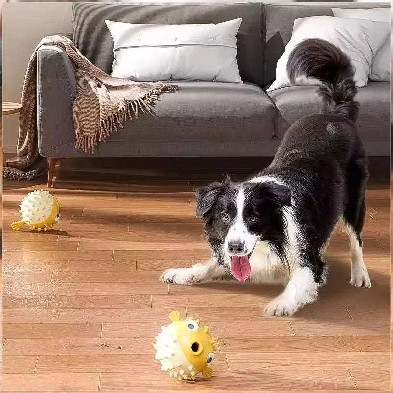 Bouncing Fish Built In Bell Pet Toy Treat Dispensing Chew Ball Molar Interactive Play Toy For Puppy All Size Dogs Relieve Boredo