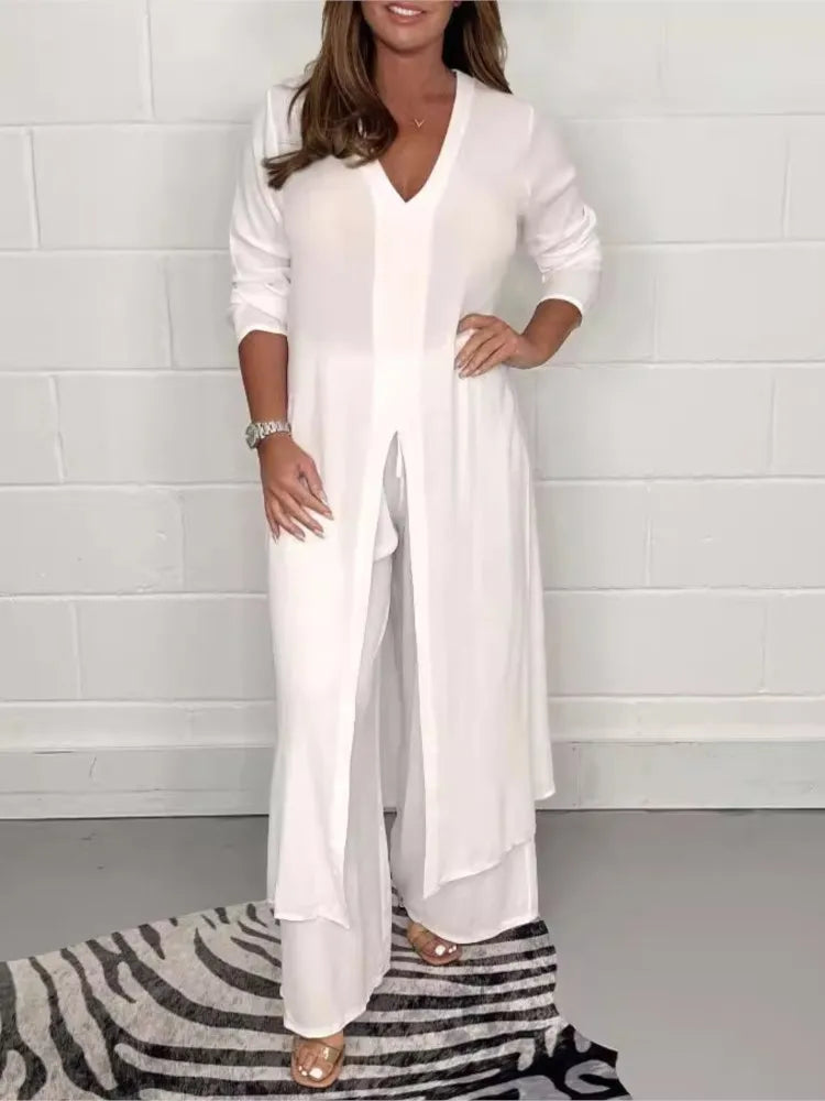 Autumn 2024 New Women's Clothing Solid Color Sexy Slim Fit Long Sleeved Top Long Pants Casual Comfortable Women's Two-piece Set
