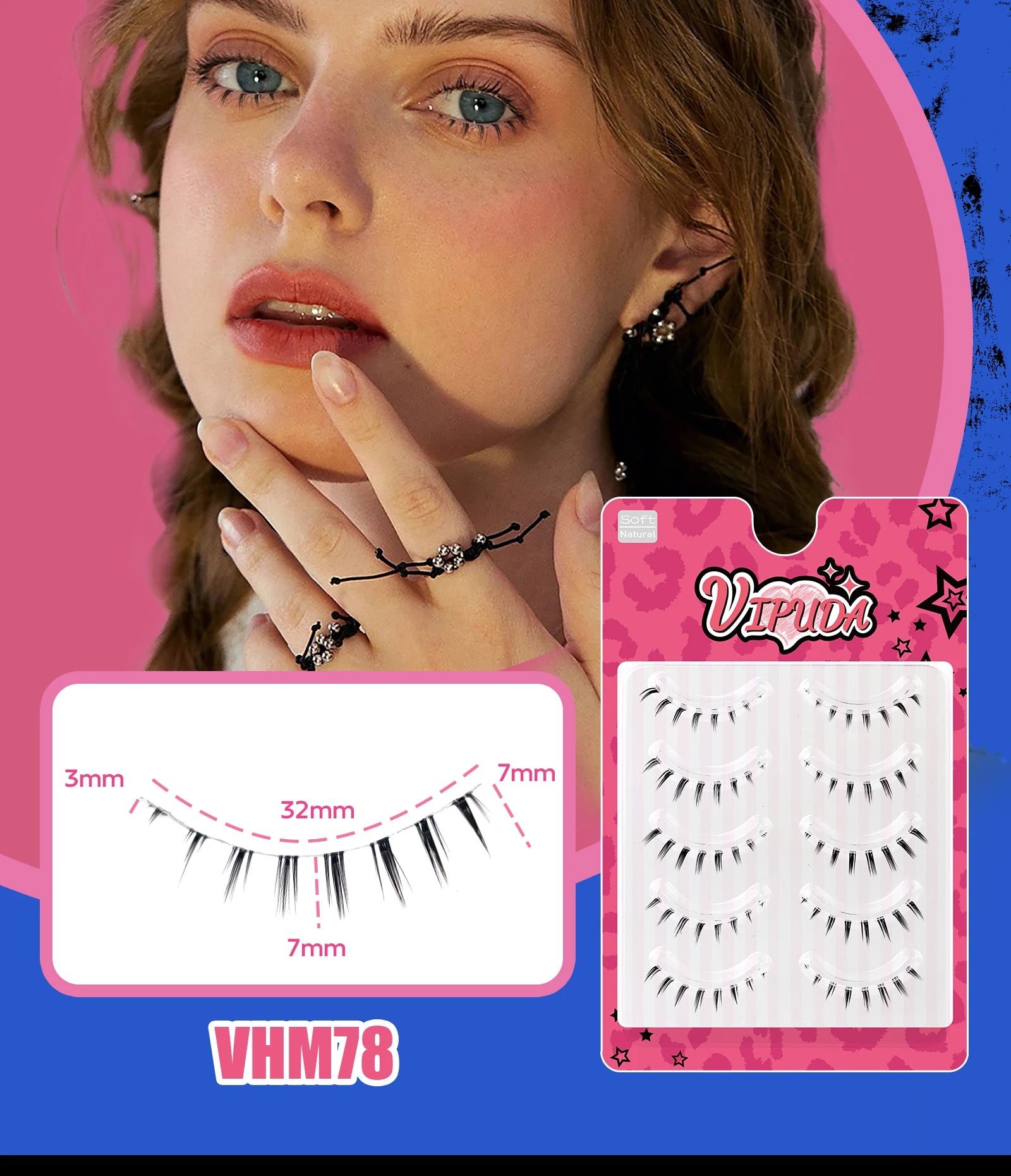 Vipuda Lower Lashes 5 Pairs Clear Band Bottom Lashes Natural Wispy Handmade Under Eye Lashes Extensions Soft Fake Lashes Pack