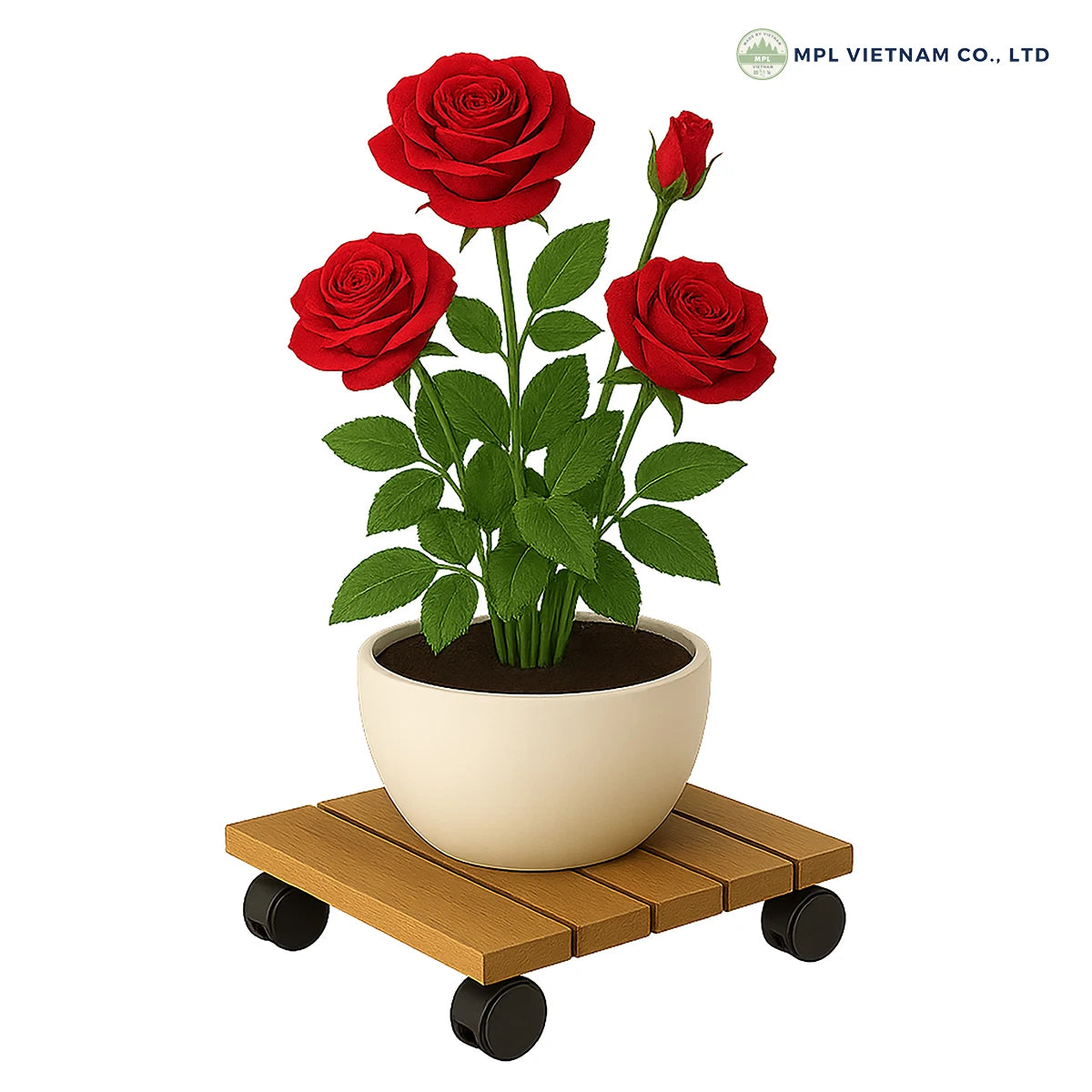 Acacia Wood Eco-Friendly Durable Lightweight Biodegradable Plant Caddy Strong Rolling Pot Holder Smooth Wheels 150Kg Home