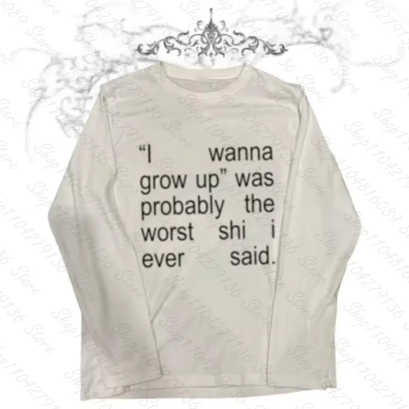 Y2k Streetwear O-neck 90s Printing Tops Women Harajuku Clothes Simple Vintage Crop Tee Aesthetic emo Long Sleeve T-shirt Autumn