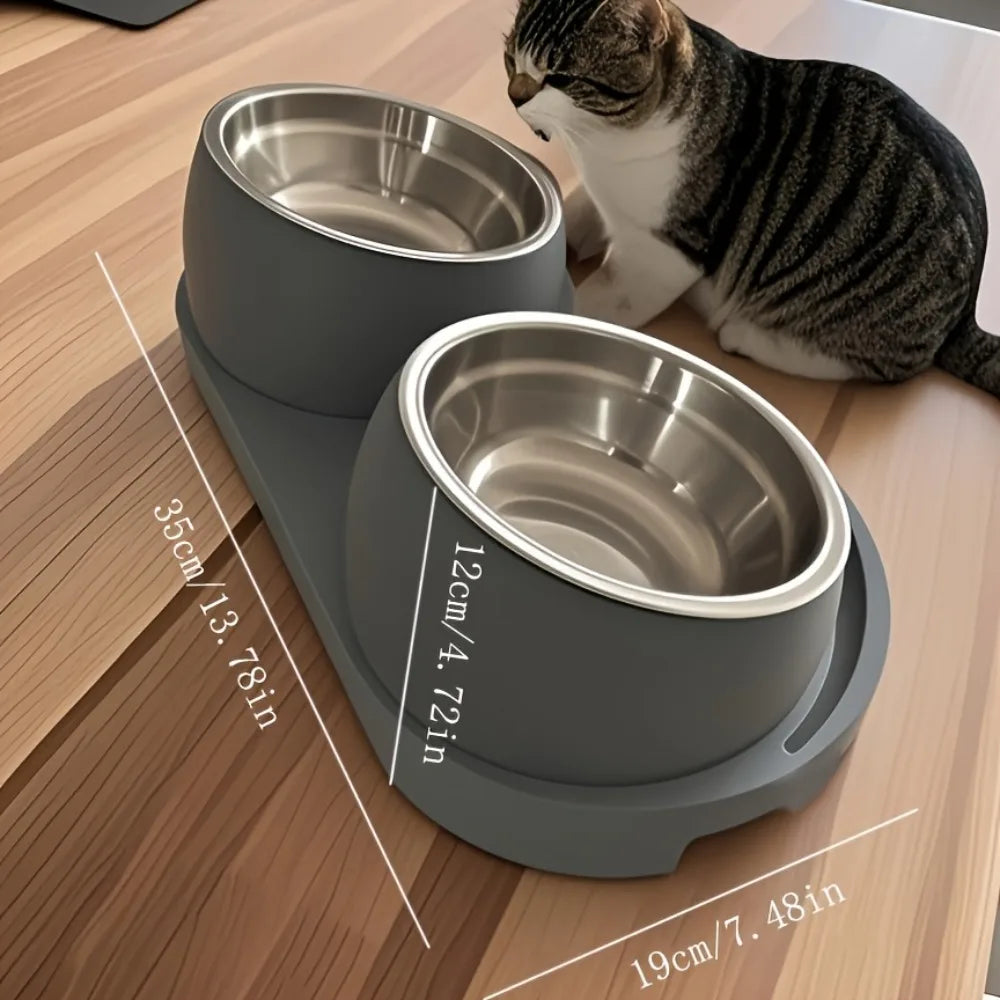 Heavy-duty Modern Elevated Dual Pet Food and Water Bowls • Detachable and Easy to Clean • Space-saving Dual-compartment Feeding
