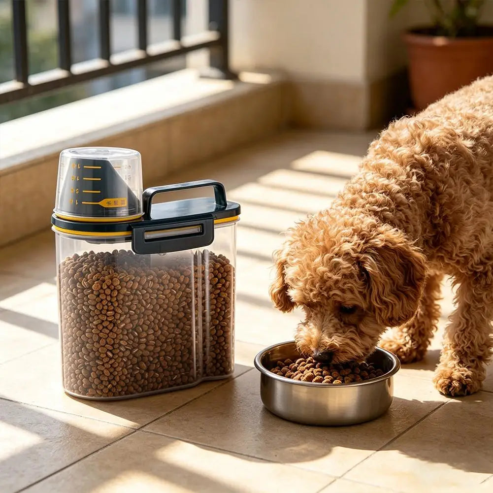 Japanese Rice Container Airtight Pet Food Storage Bin for Dog Cat with Measuring Cup Clear PP Square Kitchen Cereal Box