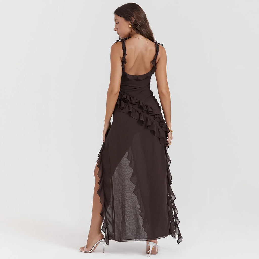 Sexy Summer Elegant Long Dresses For Women Backlesss Sexy Dress Red High Slit Streamer Vestidos Elegant Women's Party Dresses
