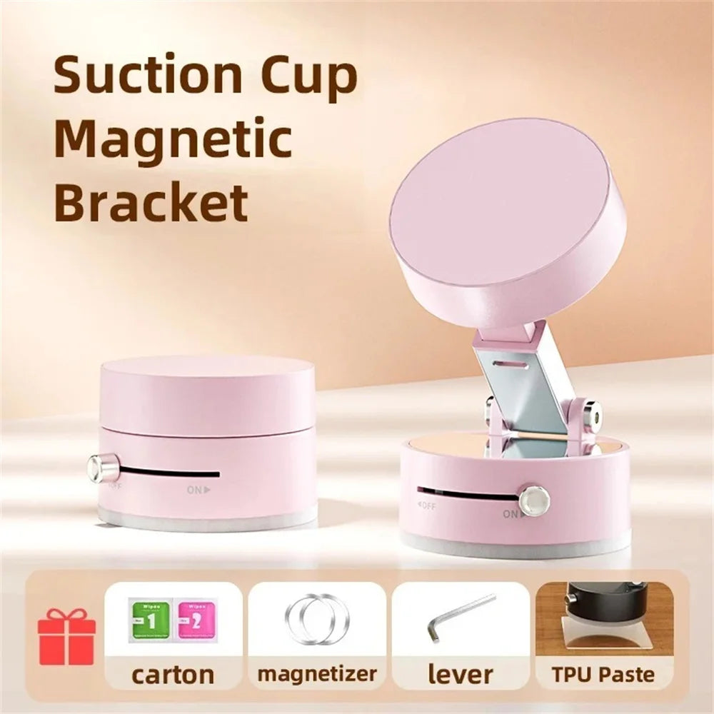 Mobile Phone Vacuum Suction Cup Holder Foldable Desk Stand for iPhone Android Kitchen Lazy Vacuum Double Sided Magnetic Bracket