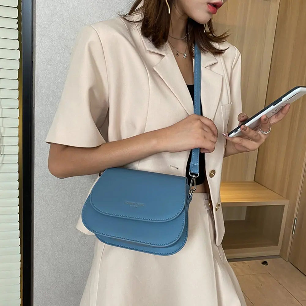 Women Simple Solid Color Saddle Shoulder Bag Crossbody Bag Flap Messenger Bag Women's Handbags