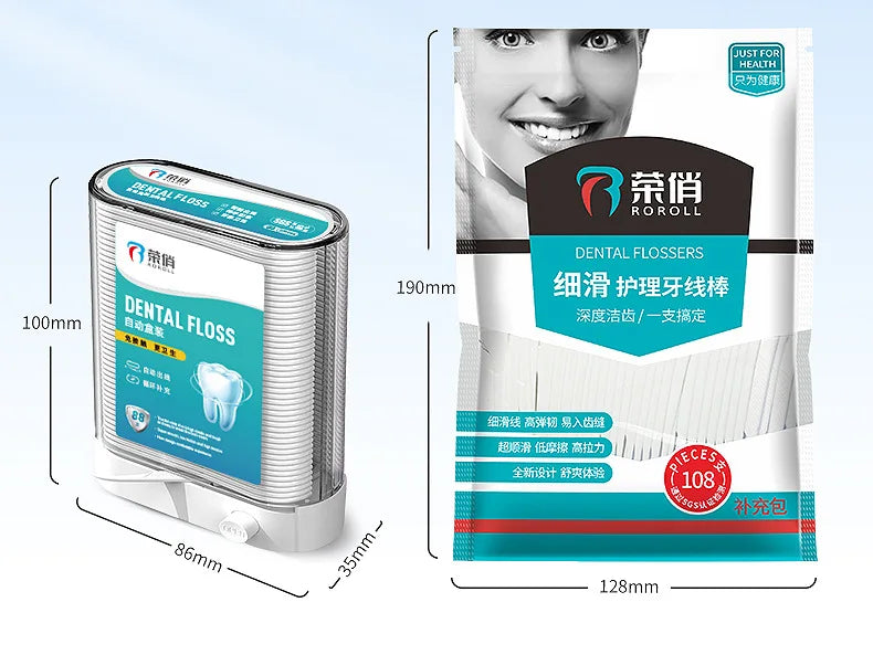 Dental Floss Picks Dispenser, Plastic Toothpicks with Threads, Teeth Cleaning Tools, Storage Box Include 88pcs Dental Floss