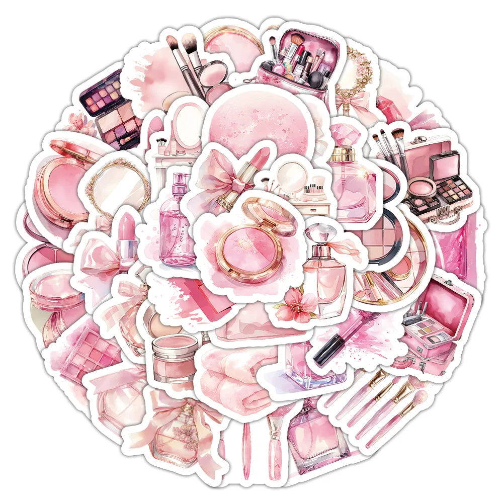 50Pcs Pink Cosmetics Sticker Ins Girl Heart Red Perfume Graffiti Waterproof Sticker