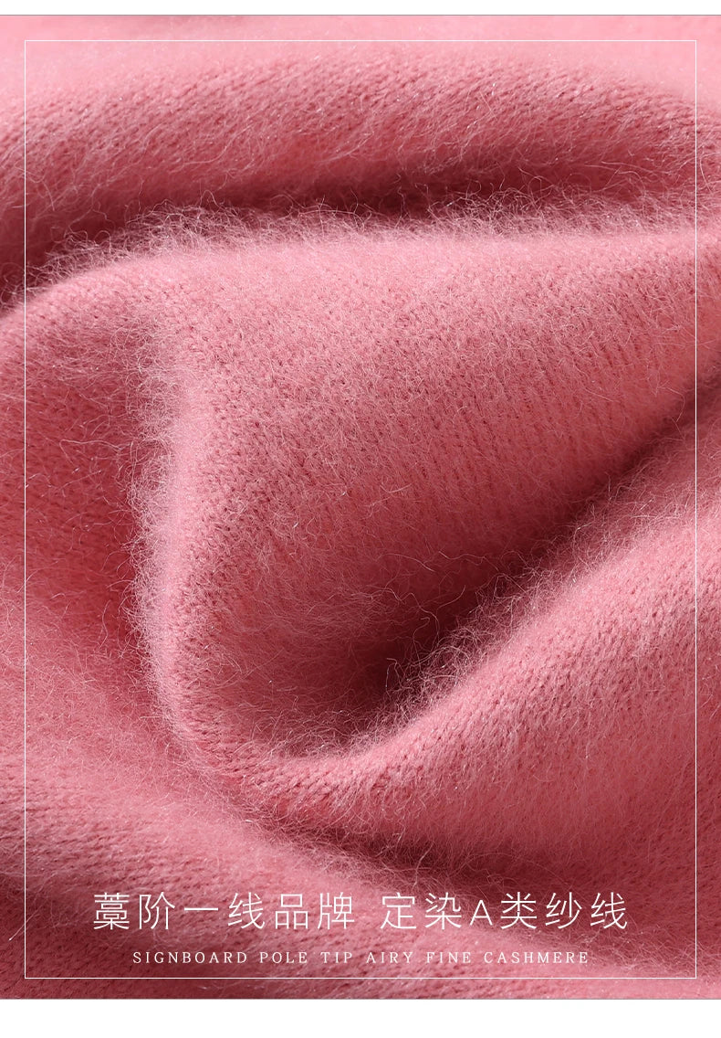 Fall/Winter New Fashion Mink Cashmere Sweater Women's Knitted V-neck Long-Sleeved Slim Bottoming Coat