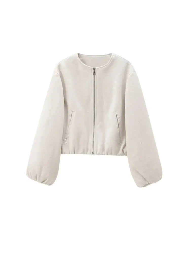 Oversized Soft Bomber Jacket for Women, Long Sleeve Coat, Front Zipper, Female Outerwear, Chic Tops, Fashion