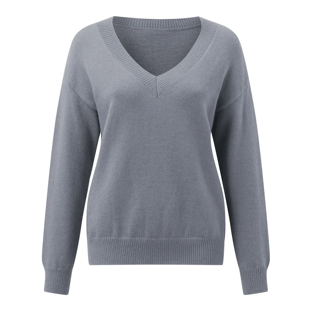 Sweater Women Pullover Knitting Top Jumper V Neck Solid Color Thick Knitwear 2025 Autumn Winter Knitted Tops Office Lady Casual