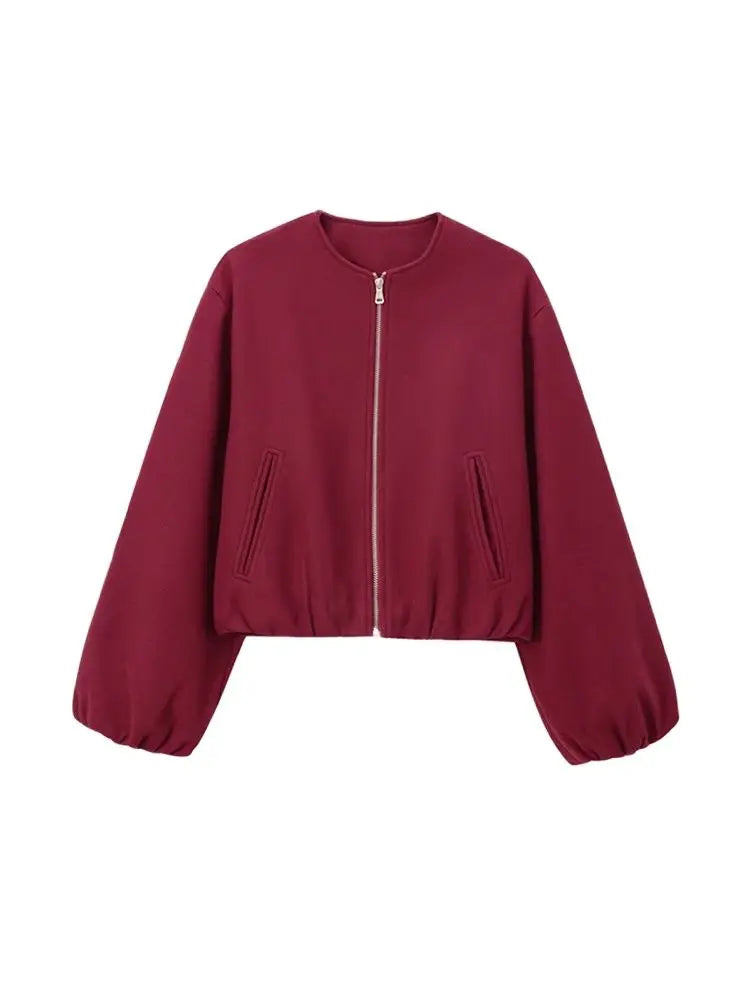 Oversized Soft Bomber Jacket for Women, Long Sleeve Coat, Front Zipper, Female Outerwear, Chic Tops, Fashion