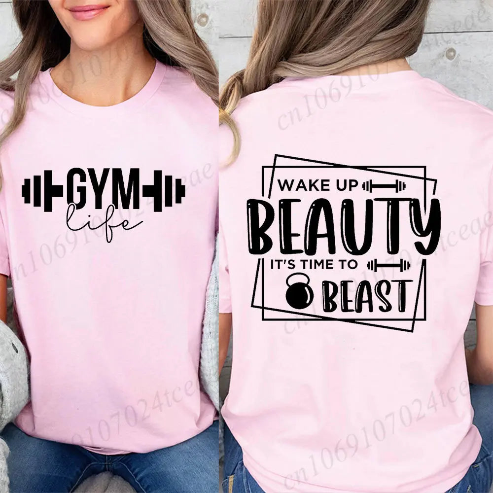 Funny Gym Life T-Shirts for Women Workout Summer Short Sleeve Tees Motivational Positive Tees Cute Exercise Fitness Tops
