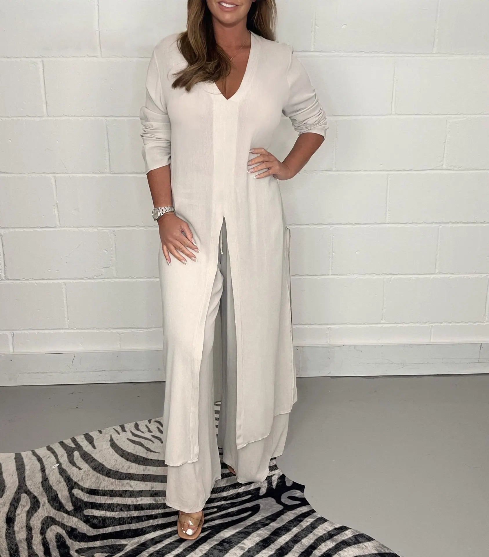 Autumn 2024 New Women's Clothing Solid Color Sexy Slim Fit Long Sleeved Top Long Pants Casual Comfortable Women's Two-piece Set
