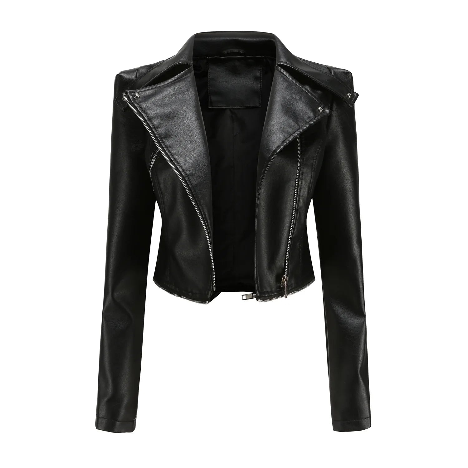 Women Faux Leather Coat Turn Down Collar Full Sleeve Jackets Zipper Casual Splice Coats Short Jacket Sexy Slim Fit Autumn