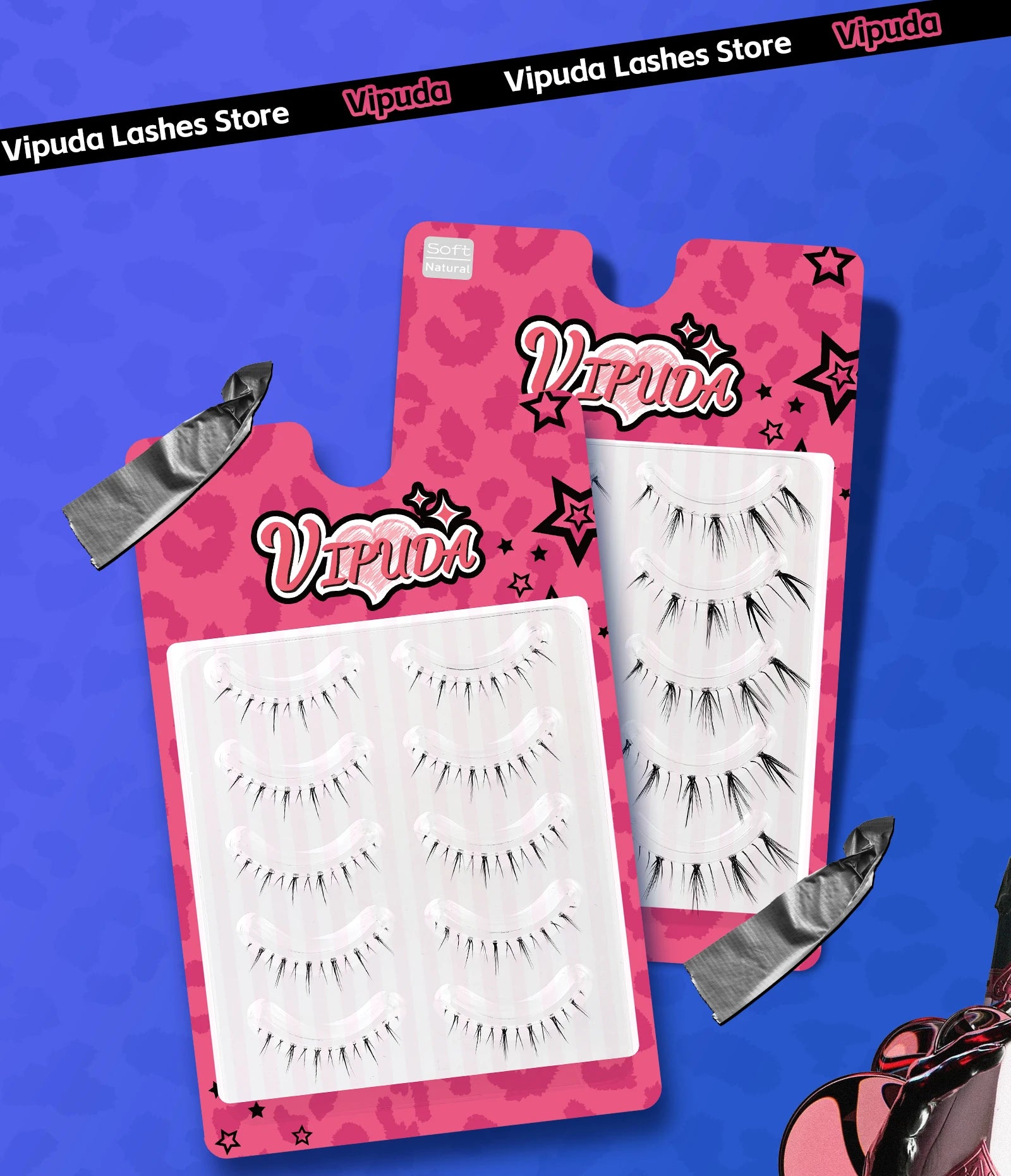 Vipuda Lower Lashes 5 Pairs Clear Band Bottom Lashes Natural Wispy Handmade Under Eye Lashes Extensions Soft Fake Lashes Pack