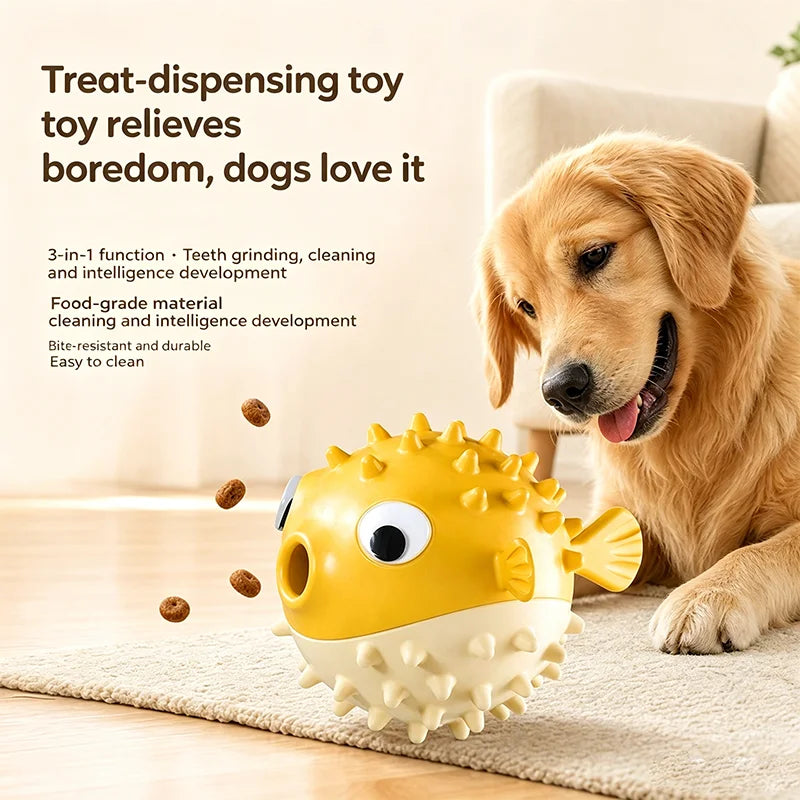 Bouncing Fish Built In Bell Pet Toy Treat Dispensing Chew Ball Molar Interactive Play Toy For Puppy All Size Dogs Relieve Boredo