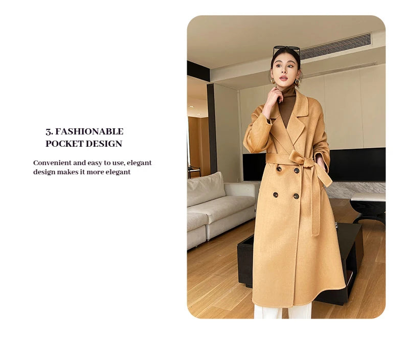 Notch Lapel Wool Coat Drop-Shoulder Women 100% Wool Loose Overcoat Double-Layers Autumn Winter Long Jacket Thick Trench Coat #24