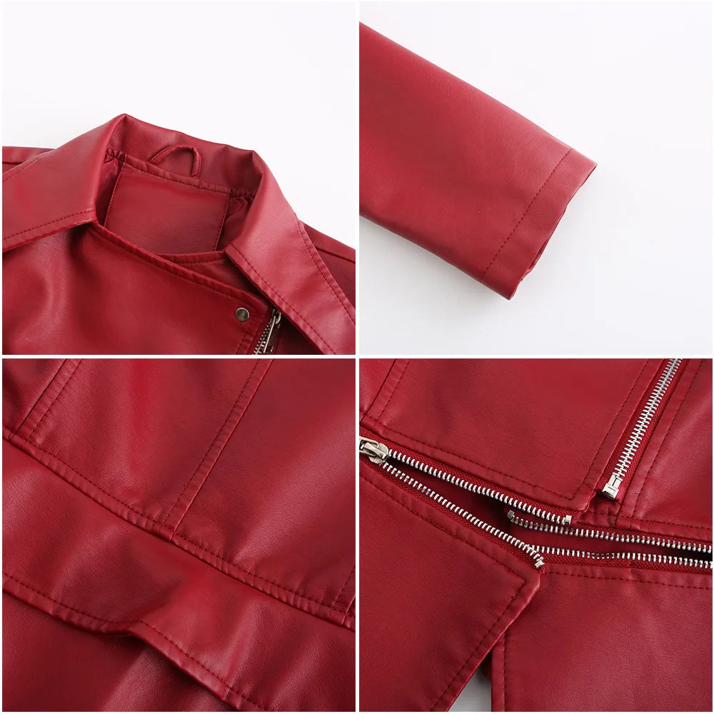 Women Faux Leather Coat Turn Down Collar Full Sleeve Jackets Zipper Casual Splice Coats Short Jacket Sexy Slim Fit Autumn