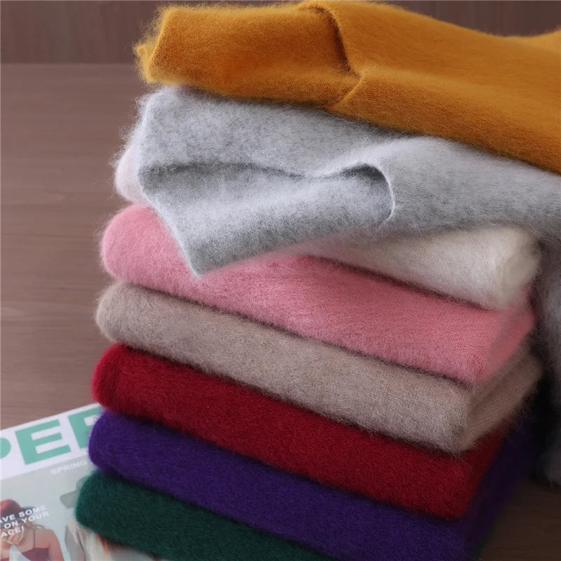 Fall/Winter New Fashion Mink Cashmere Sweater Women's Knitted V-neck Long-Sleeved Slim Bottoming Coat