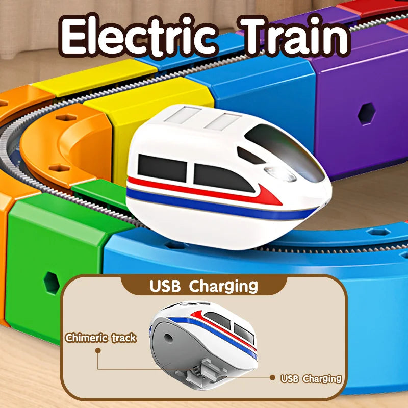 Magic Rail Car Cube Toys for Kids DIY Assembly Magic Electronic Track Train Construction Children Educational Toy Christmas Gift