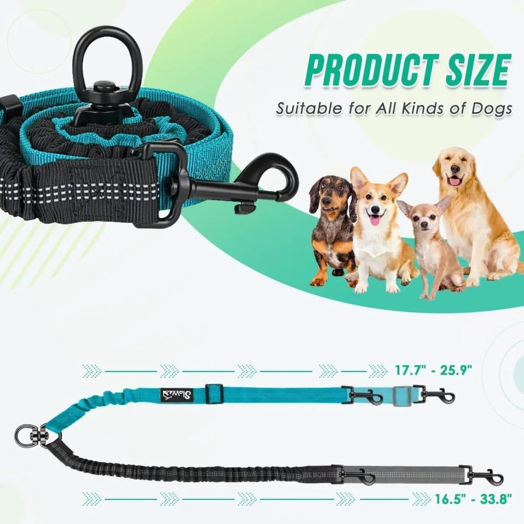 16ft Long Dual Dog Leash Attachment - Double Leashes for Training Small To Large Dogs - Adjustable Strap, Shock Absorbing Bungee