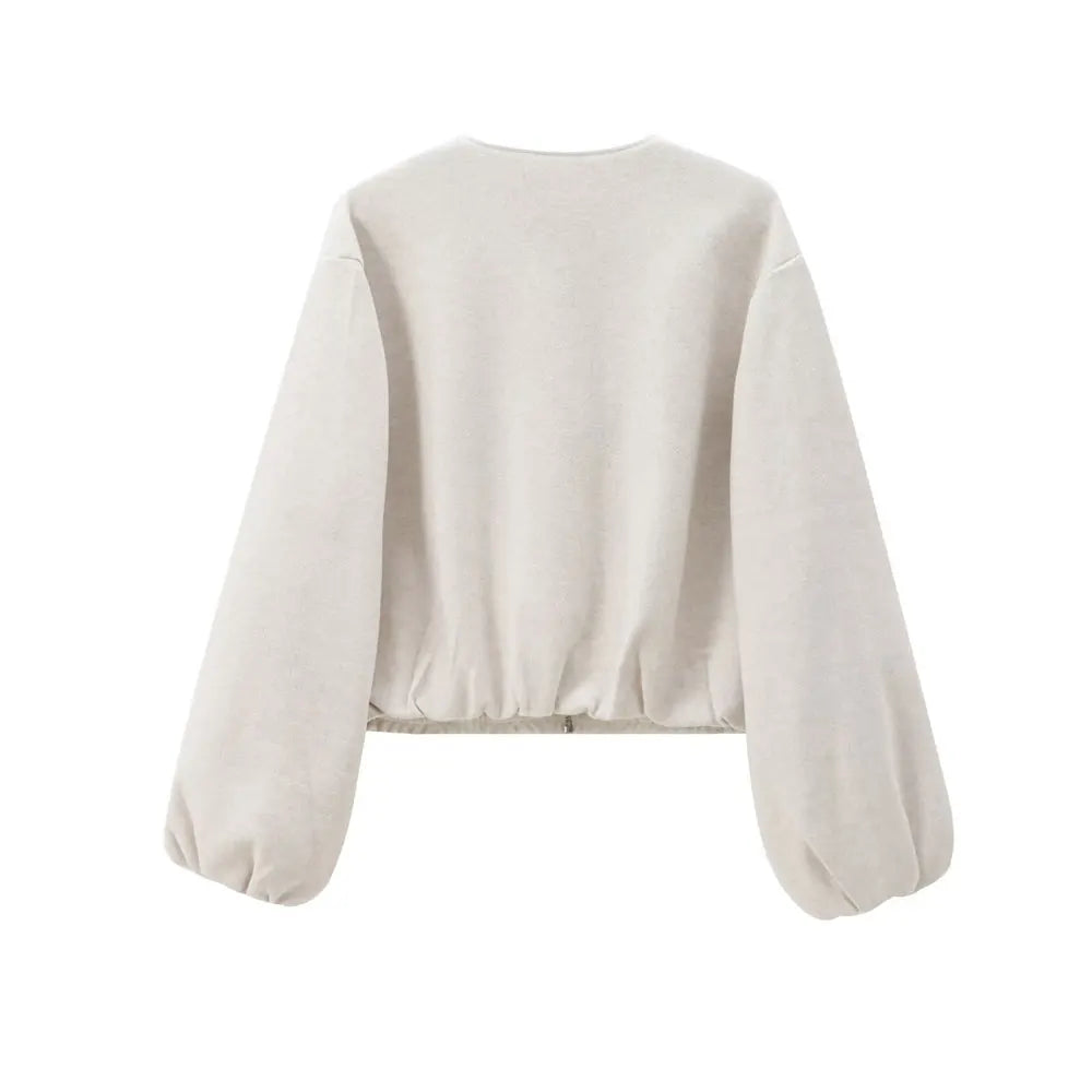 Oversized Soft Bomber Jacket for Women, Long Sleeve Coat, Front Zipper, Female Outerwear, Chic Tops, Fashion