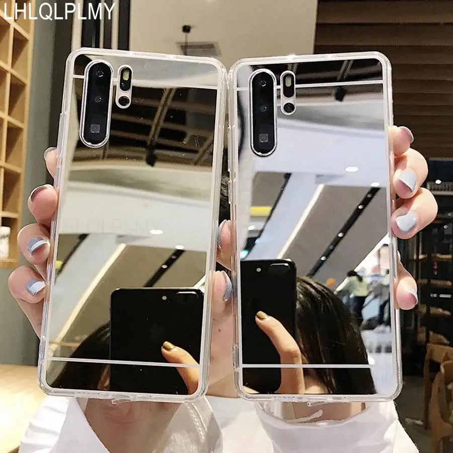 Makeup Mirror Bling Silicone Case For Huawei P30 Lite P40 P50 Pro Mate 50 Nova 7i 9 SE Y70 P Smart 2021 Cover