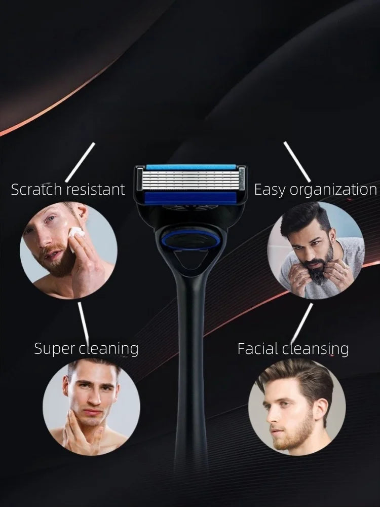 NEW Men's manual razor safety razor 6-layer stainless steel hair removal knife, replaceable razor head, razor tools.