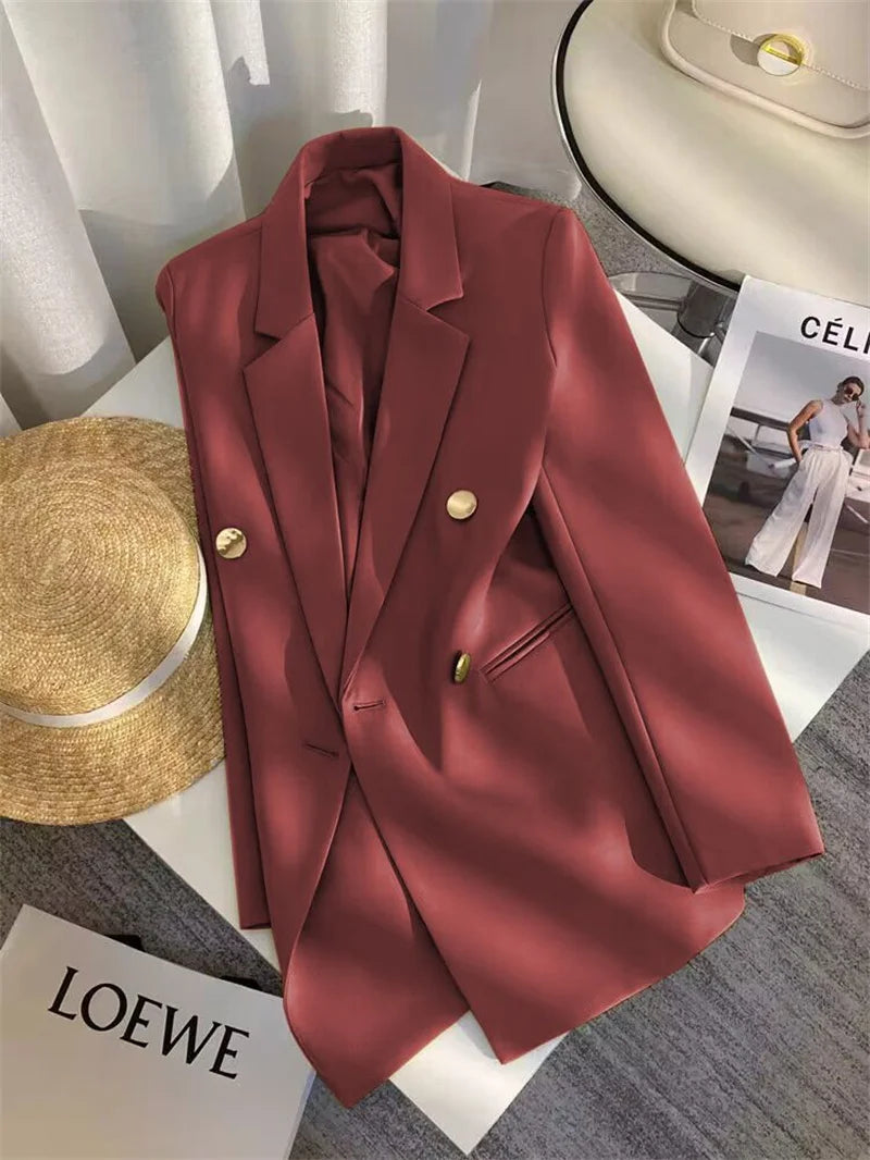 Women's Elegant Metal Buckle White Suit Jacket Casual Office Lady Blazer High-end Feel Western-style Clothes Spring Autumn 2025