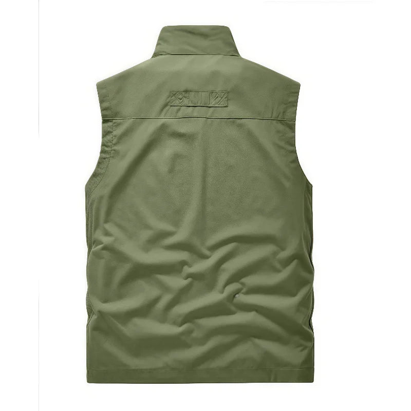 Sleeveless Vest, Men's Outdoor Casual Loose Plus-Size Waistcoat Multi-Pocket Vest Stand-Up Collar Photography Vest