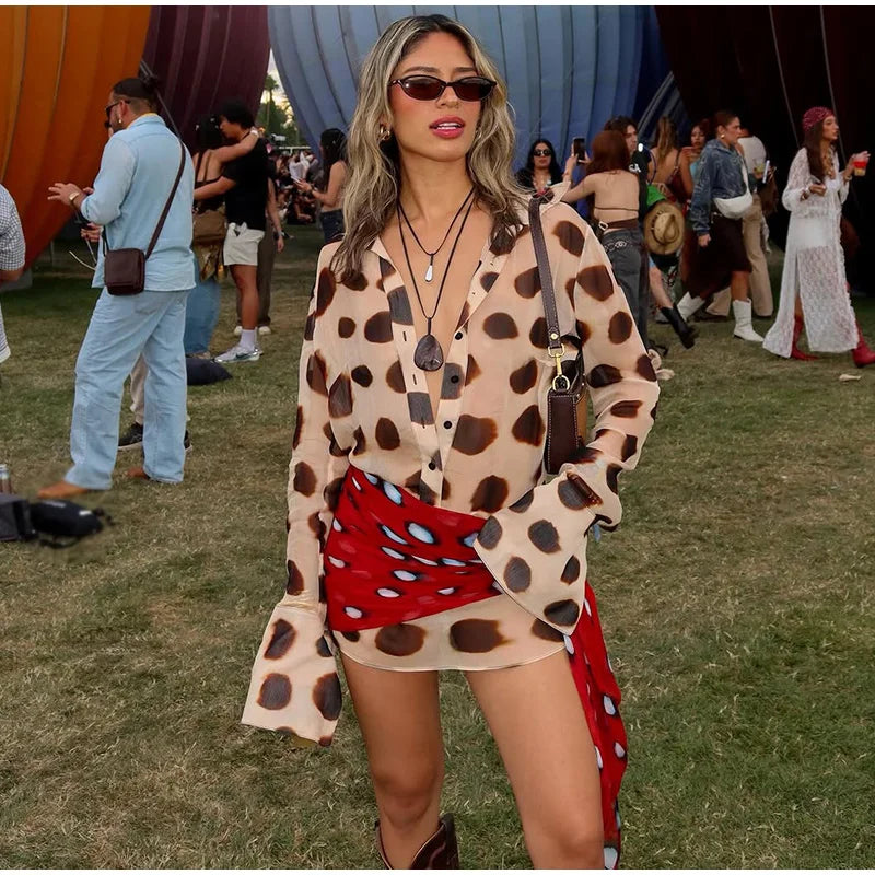 Sexy Leopard Women's Dress Full Sleeve Turn-down Collar Single Breasted Print Scarf Mini Dress 2026 Summer Chic Female Robe
